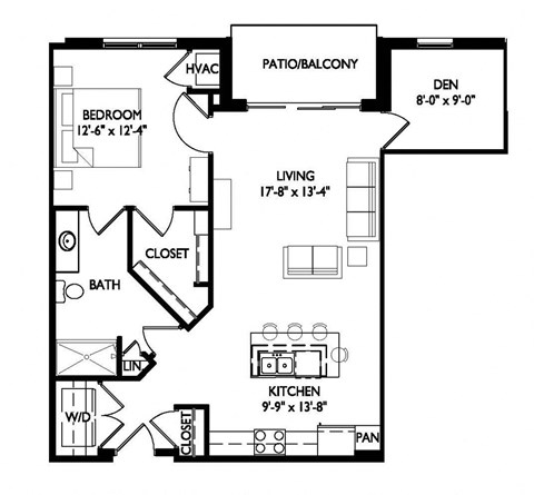 a floor plan of a house with a small kitchen and a living room